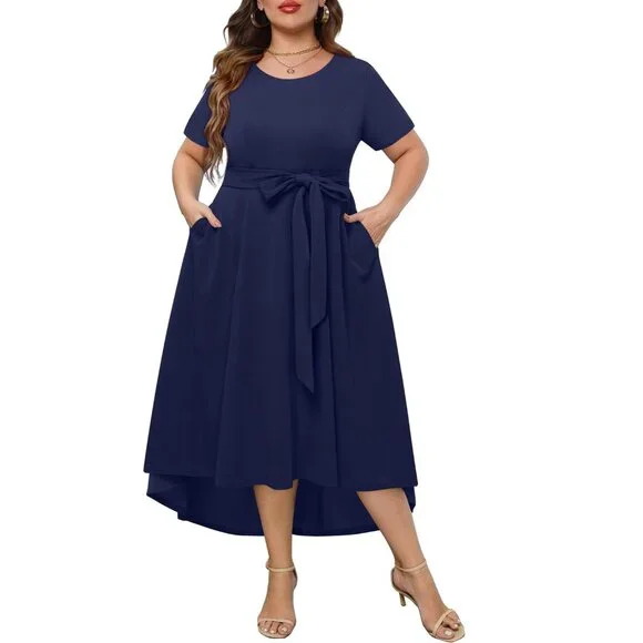 Women's Plus Size High Low Dress Wedding Guest Semi Formal Pockets Women's Plus Size High Low Dress Wedding Guest Semi Formal Pockets
